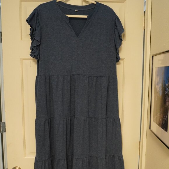 Dresses & Skirts - Blue Tiered Ruffle Sleeve Midi Dress 2XL from Amazon